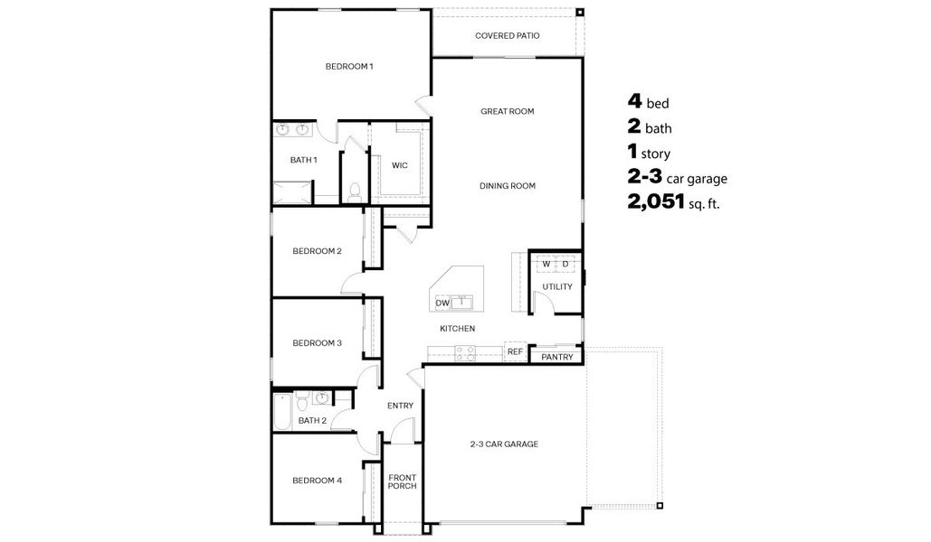 2D floor plan layout for the Kingston by D.R. Horton in Sycamore Vista, Vail, AZ (Image 3).