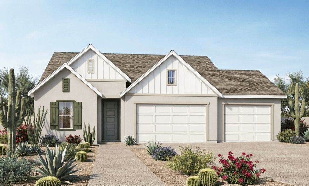 Representative exterior photo of a completed home built from the Arcadia by William Ryan Homes in Silver Cross, San Tan Valley, AZ (Image 2). Representative exterior photo of a completed home built from the Arcadia by William Ryan Homes in Silver Cross, San Tan Valley, AZ (Image 2).