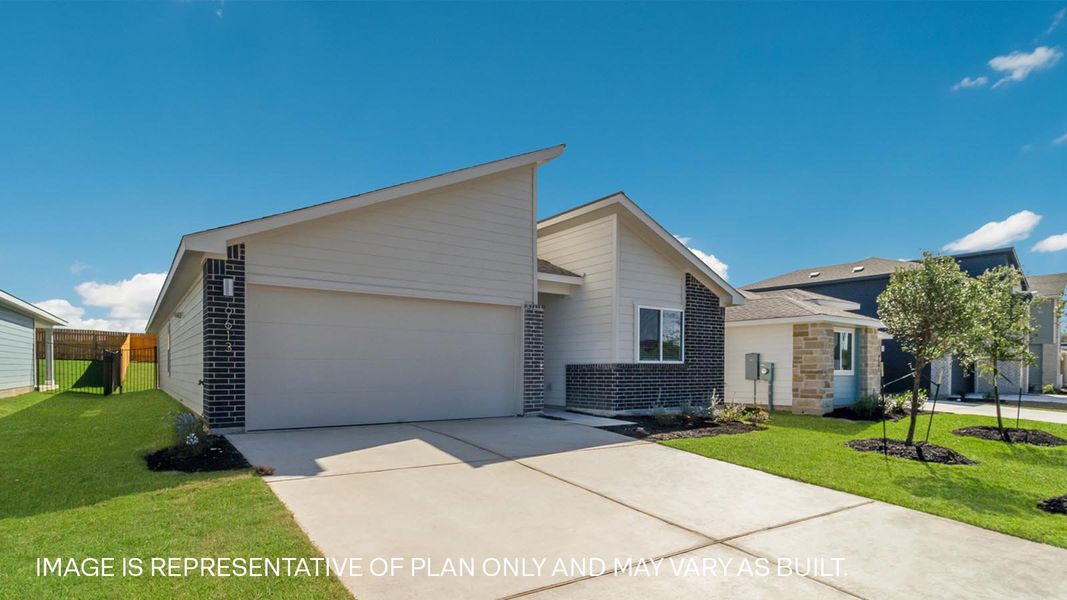 Front exterior of a new home in Trails at Wildhorse, Austin, TX, highlighting curb appeal (Image 15). Front exterior of a new home in Trails at Wildhorse, Austin, TX, highlighting curb appeal (Image 15).