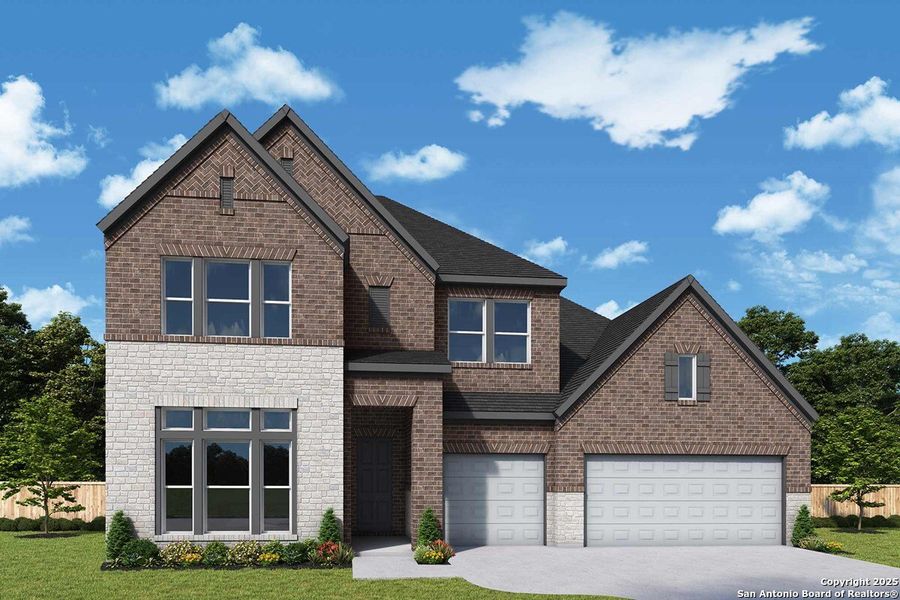 Front exterior of a new home in Windsong - Legacy Series, Boerne, TX, highlighting curb appeal (Image 1).