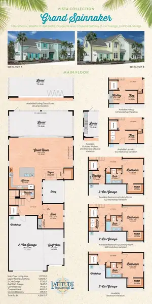 2D floor plan layout for the Grand Spinnaker by Minto Communities in Latitude Margaritaville Watersound, Panama City Beach, FL (Image 3).