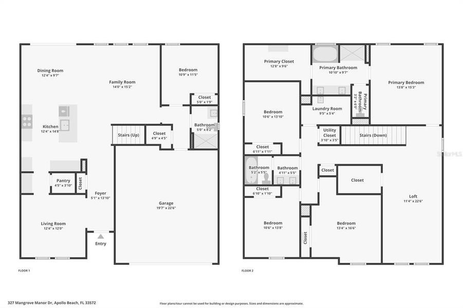 2D floor plan layout of this home in Mangrove Manor, Apollo Beach, FL (Image 4).