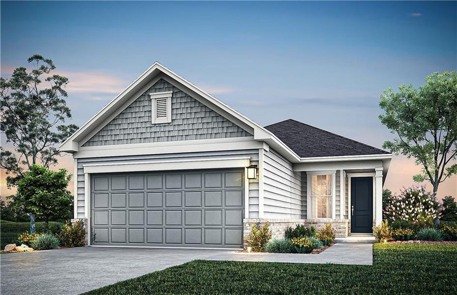 Front exterior of a new home in Sun City Peachtree, Griffin, GA, highlighting curb appeal (Image 1). Front exterior of a new home in Sun City Peachtree, Griffin, GA, highlighting curb appeal (Image 1).
