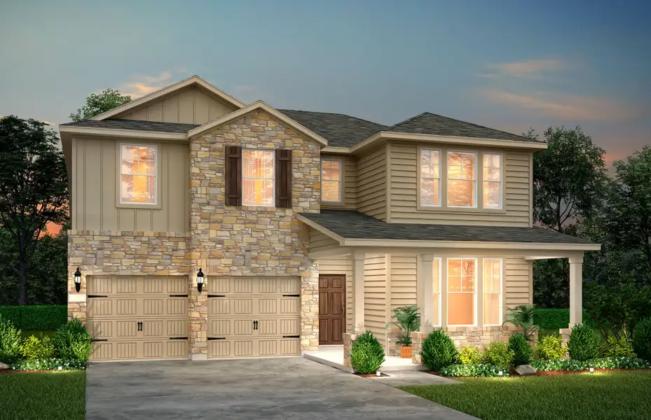 Front exterior of a new home in Pecan Square, Northlake, TX, highlighting curb appeal (Image 1). Front exterior of a new home in Pecan Square, Northlake, TX, highlighting curb appeal (Image 1).