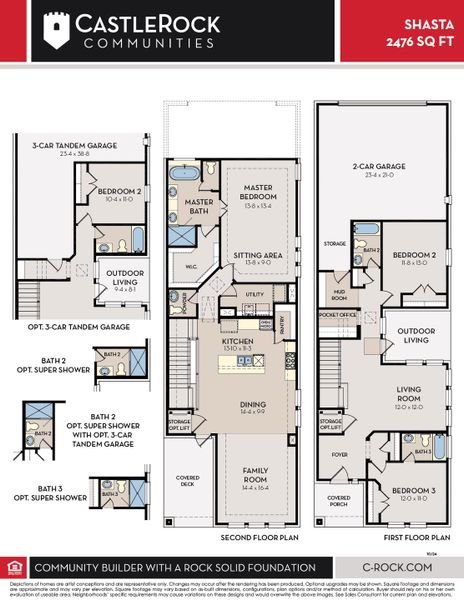 2D floor plan layout for the Shasta by CastleRock Communities in The Summit at Center Stage, Keller, TX (Image 3).
