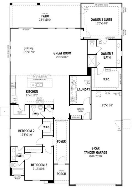 2D floor plan layout for the Flint by Mattamy Homes in Saguaro Reserve II, Marana, AZ (Image 4). 2D floor plan layout for the Flint by Mattamy Homes in Saguaro Reserve II, Marana, AZ (Image 4).