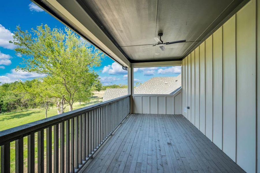 Wooden deck with a ceiling fan Wooden deck with a ceiling fan