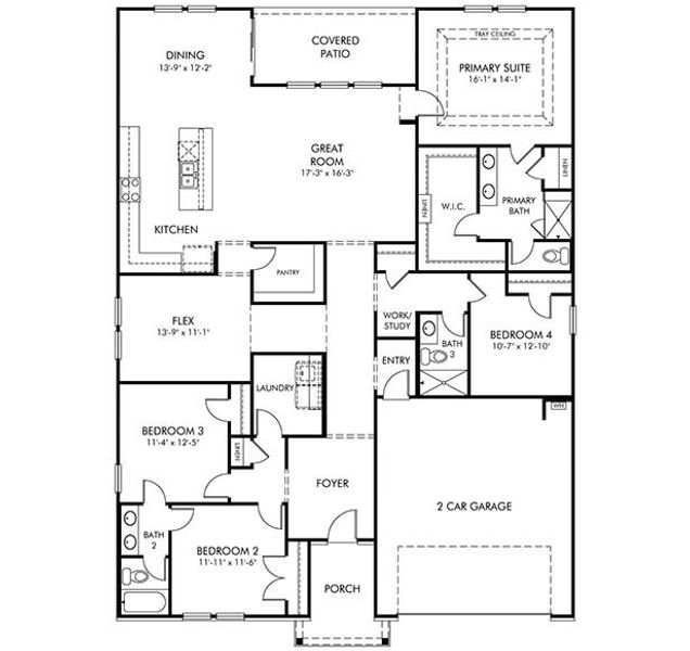 2D floor plan layout for the Edgewood by Meritage Homes in Clear Pond - The Coastline Series, Myrtle Beach, SC (Image 3).