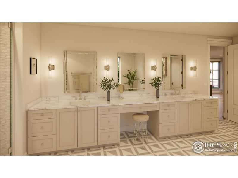 Luxurious spa-like primary bath with freestanding soaker tub and expansive shower.