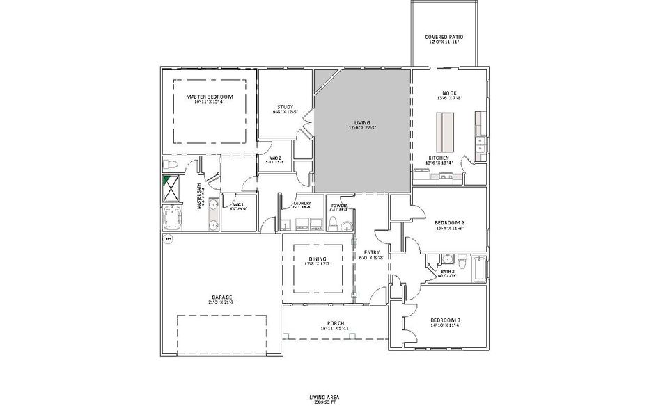 2D floor plan layout for the Converse by Enchanted Homes in Messer Farms, Inman, SC (Image 3).