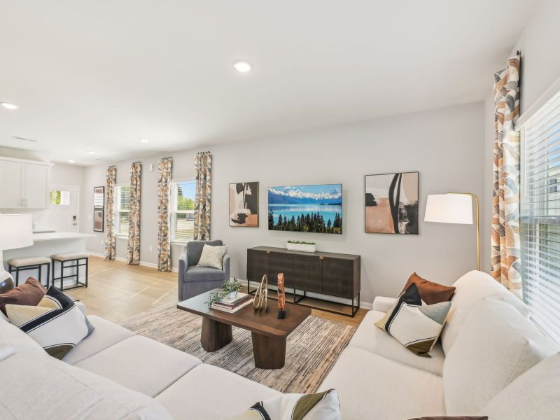 Great room in the Jade floorplan at a Meritage Homes community in Mebane, NC. Great room in the Jade floorplan at a Meritage Homes community in Mebane, NC.