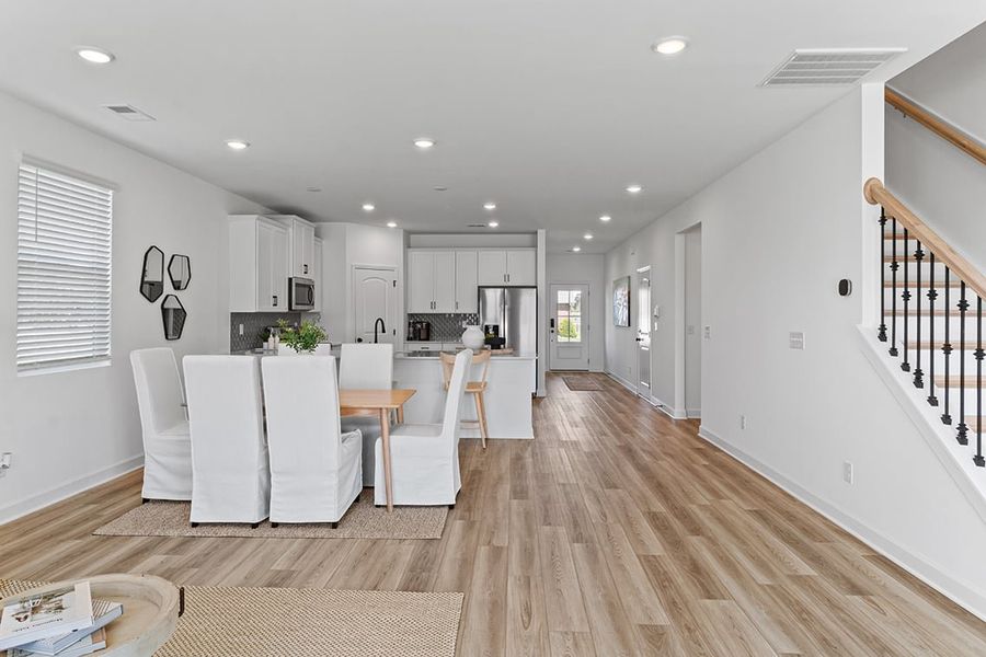 A kitchen and dining room.
