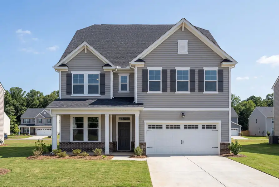 Representative exterior photo of a completed home built from the The Aspen A by Davidson Homes LLC in Windgate, Mooresville, NC (Image 1). Representative exterior photo of a completed home built from the The Aspen A by Davidson Homes LLC in Windgate, Mooresville, NC (Image 1).