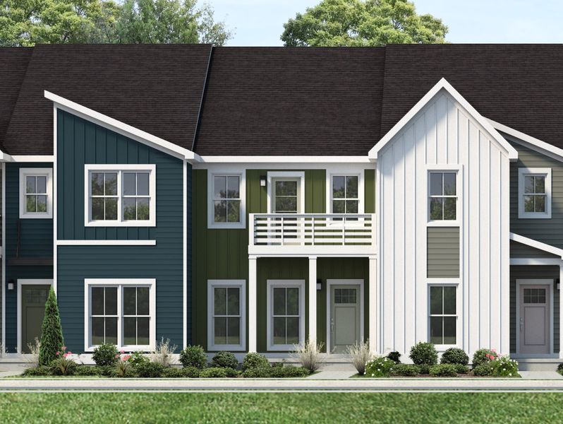 Representative exterior photo of a completed home built from the Fontaine Townhome by Parkside Builders in The Parks of Mill Town, Chattanooga, TN (Image 2).