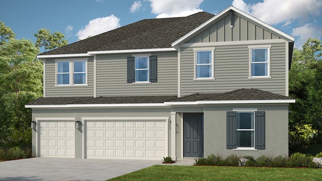 Representative exterior photo of a completed home built from the Carmel by Taylor Morrison in The Waters at Center Lake Ranch, St. Cloud, FL (Image 3). Representative exterior photo of a completed home built from the Carmel by Taylor Morrison in The Waters at Center Lake Ranch, St. Cloud, FL (Image 3).