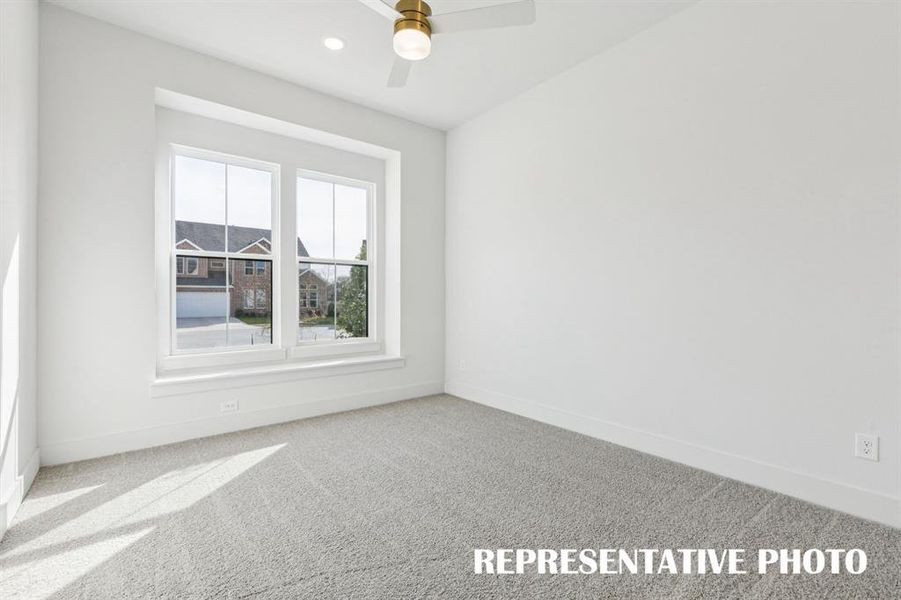 You'll find nicely sized secondary bedrooms in our Addison III plan.  REPRESENTATIVE PHOTO