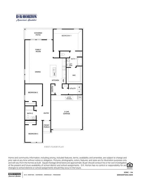 2D floor plan layout for the Caden by D.R. Horton in Yowell Ranch, Killeen, TX (Image 2).
