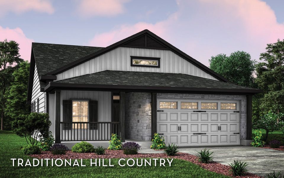 Front exterior of a new home in Homestead, Schertz, TX, highlighting curb appeal (Image 1).