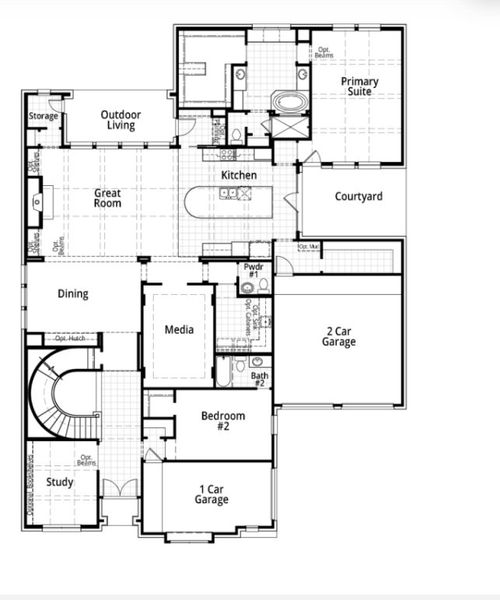 2D floor plan layout for the 608 Plan by Highland Homes in Cambridge Crossing: 74ft. lots, Celina, TX (Image 5).