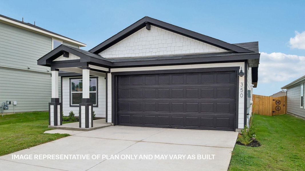 Front exterior of a new home in Valverde, Bastrop, TX, highlighting curb appeal (Image 1). Front exterior of a new home in Valverde, Bastrop, TX, highlighting curb appeal (Image 1).