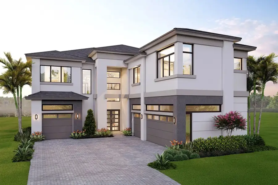 Front exterior of a new home in Apex at Avenir, Palm Beach Gardens, FL, highlighting curb appeal (Image 2). Front exterior of a new home in Apex at Avenir, Palm Beach Gardens, FL, highlighting curb appeal (Image 2).