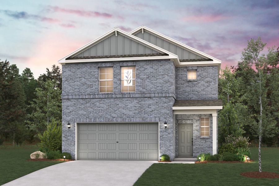 Front exterior of a new home in The Lakes at Black Oak Villas, Magnolia, TX, highlighting curb appeal (Image 1). Front exterior of a new home in The Lakes at Black Oak Villas, Magnolia, TX, highlighting curb appeal (Image 1).