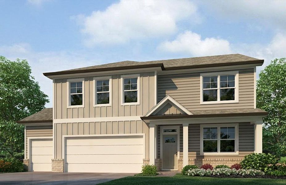 Front exterior of a new home in Falcon Landing, Gainesville, GA, highlighting curb appeal (Image 20).