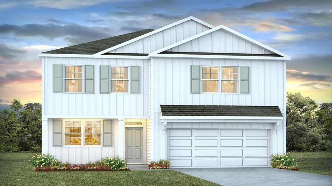 Front exterior of a new home in Carolina Groves, Moncks Corner, SC, highlighting curb appeal (Image 1).