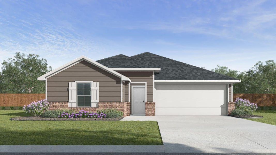 Representative exterior photo of a completed home built from the Fargo by D.R. Horton in Pleasant Hill, Bryan, TX (Image 1).