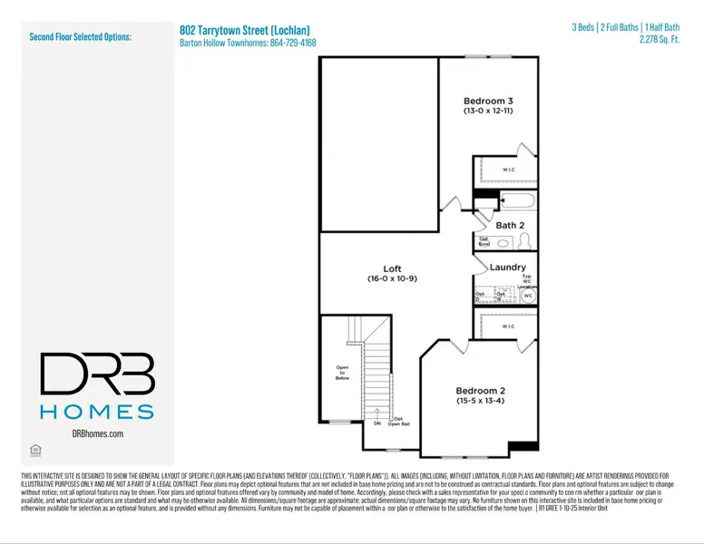 2D floor plan layout of this home in Barton Hollow Townhomes, Fountain Inn, SC (Image 5).