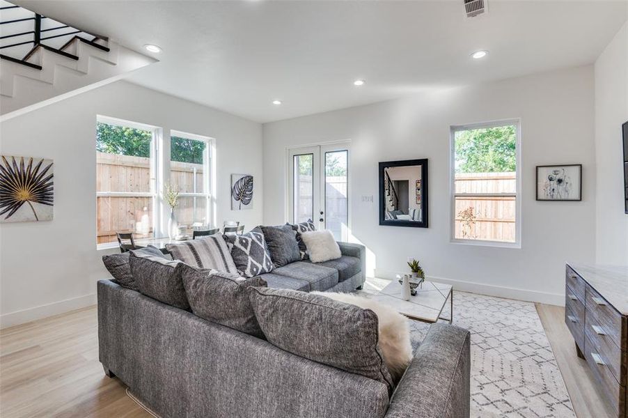 Living room featuring light wood-type flooring