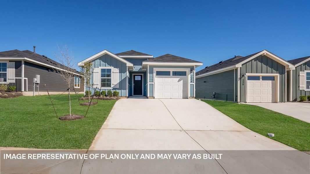 Front exterior of a new home in Marigold, Kyle, TX, highlighting curb appeal (Image 14).