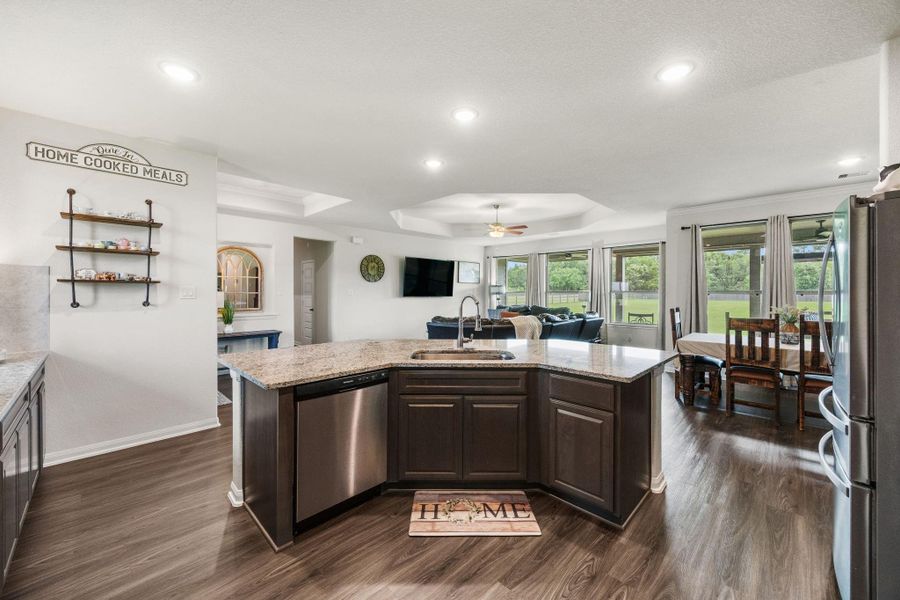 Stainless steel appliances and gas range.