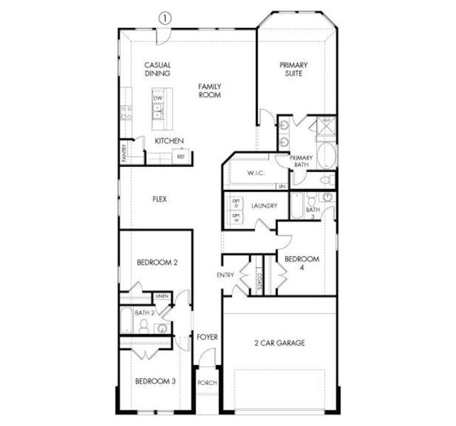 2D floor plan layout of this home in Wall Street Village, Richmond, TX (Image 5).