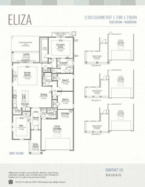2D floor plan layout for the Eliza by Riverside Homes in Mariposa at EverRange 50' Series, Jacksonville, FL (Image 5).