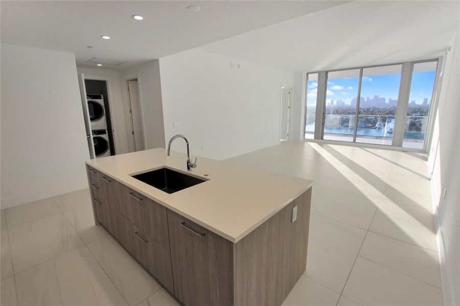 Kitchen, dining and living area