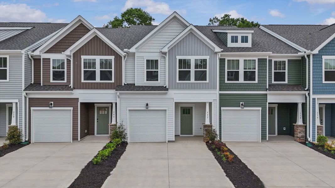 White exterior townhome at Ransdell Pointe by DRB Homes in Spartanburg, SC