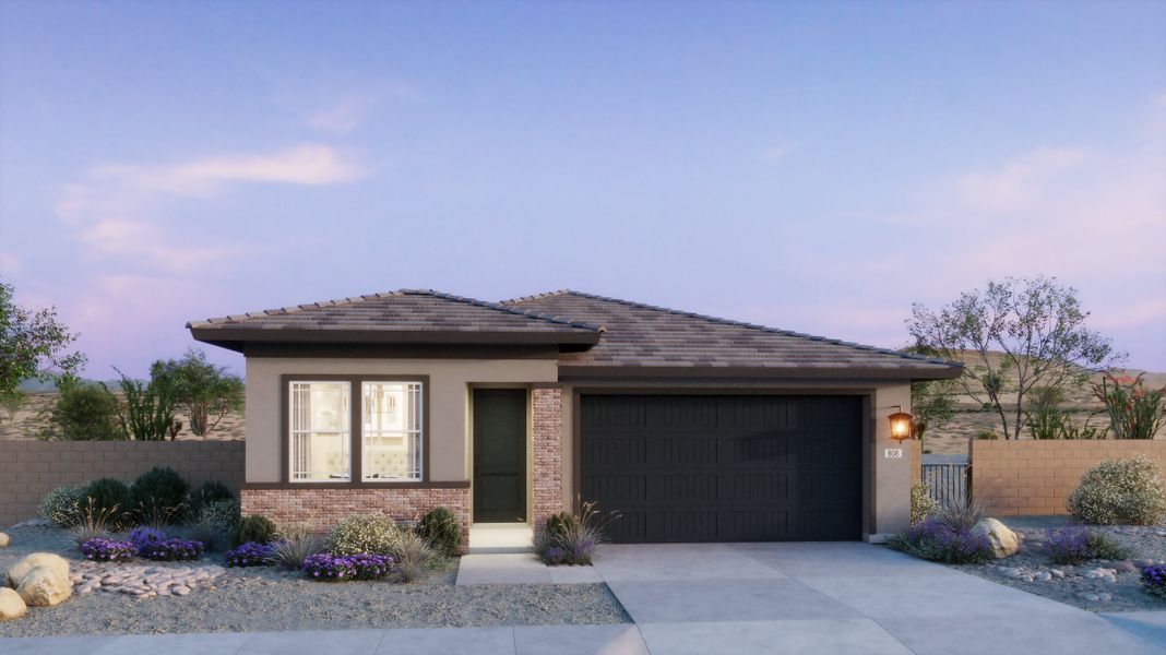 Representative exterior photo of a completed home built from the 3507 by Risewell Homes in The Villas Collection at Frontera, Surprise, AZ (Image 3). Representative exterior photo of a completed home built from the 3507 by Risewell Homes in The Villas Collection at Frontera, Surprise, AZ (Image 3).