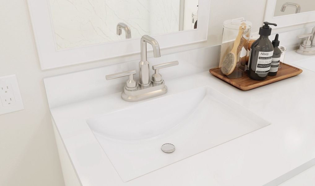 Primary bath with dual sinks and chrome fixtures