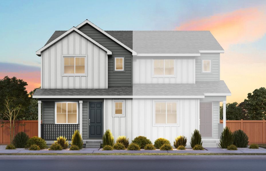 Front exterior of a new home in Sky Ranch, Watkins, CO, highlighting curb appeal (Image 5). Front exterior of a new home in Sky Ranch, Watkins, CO, highlighting curb appeal (Image 5).