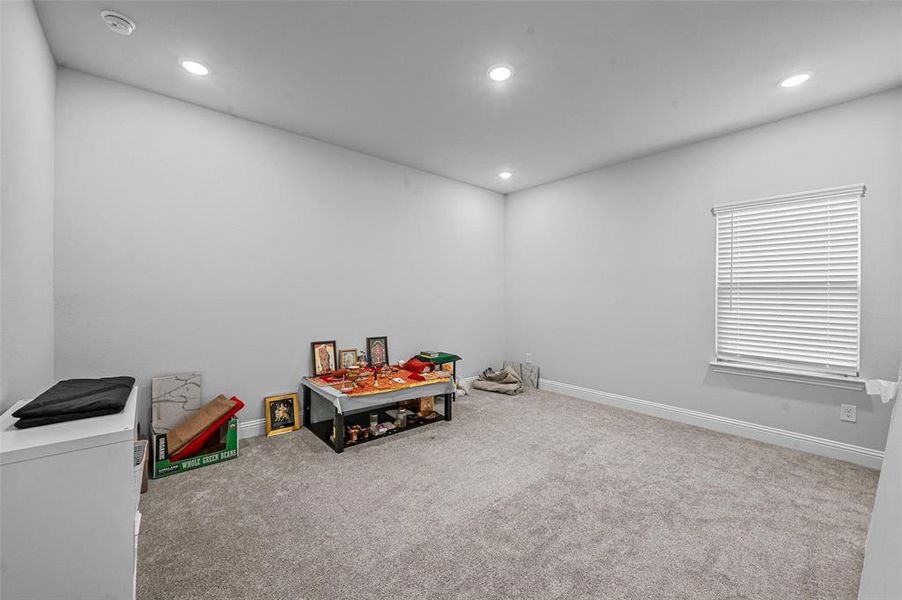 Rec room featuring carpet and recessed lighting