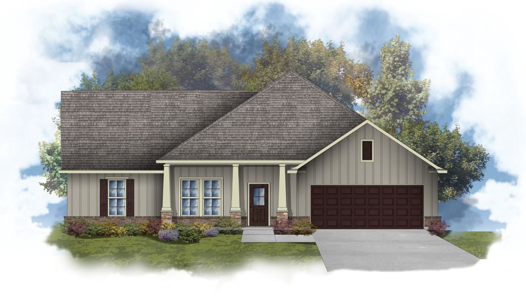 Front exterior of a new home in Iron Rock, Cantonment, FL, highlighting curb appeal (Image 1).