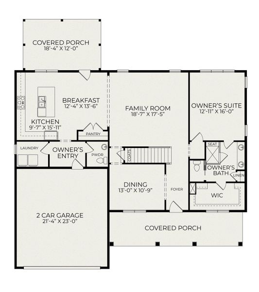 2D floor plan layout for the Hillandale American Farmhouse by Homes by Dickerson in The View, Durham, NC (Image 2). 2D floor plan layout for the Hillandale American Farmhouse by Homes by Dickerson in The View, Durham, NC (Image 2).