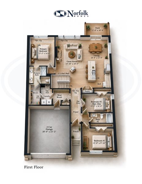 2D floor plan layout for the The Meadow by Norfolk Homes in The Meadows of Encore at Heritage Woods, Dexter, MI (Image 3). 2D floor plan layout for the The Meadow by Norfolk Homes in The Meadows of Encore at Heritage Woods, Dexter, MI (Image 3).