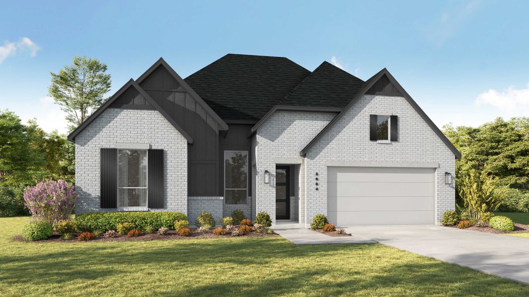 Representative exterior photo of a completed home built from the Fleetwood Plan by Highland Homes in Dove Hollow, Waxahachie, TX (Image 27).