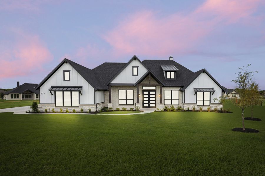 Representative exterior photo of a completed home built from the Concept 3382 by Landsea Homes in Paloma Ranch, Justin, TX (Image 6). Representative exterior photo of a completed home built from the Concept 3382 by Landsea Homes in Paloma Ranch, Justin, TX (Image 6).