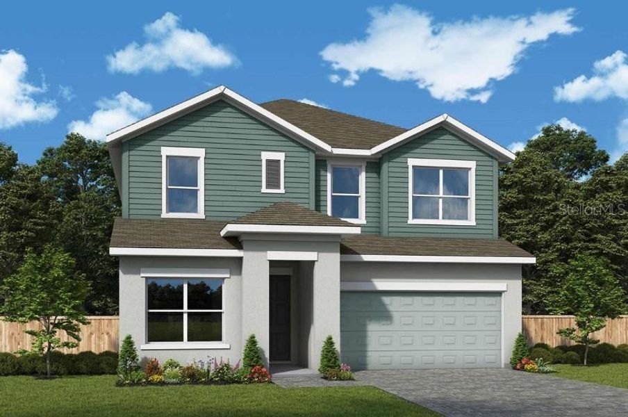 Front exterior of a new home in North River Ranch – Garden Series, Parrish, FL, highlighting curb appeal (Image 1). Front exterior of a new home in North River Ranch – Garden Series, Parrish, FL, highlighting curb appeal (Image 1).