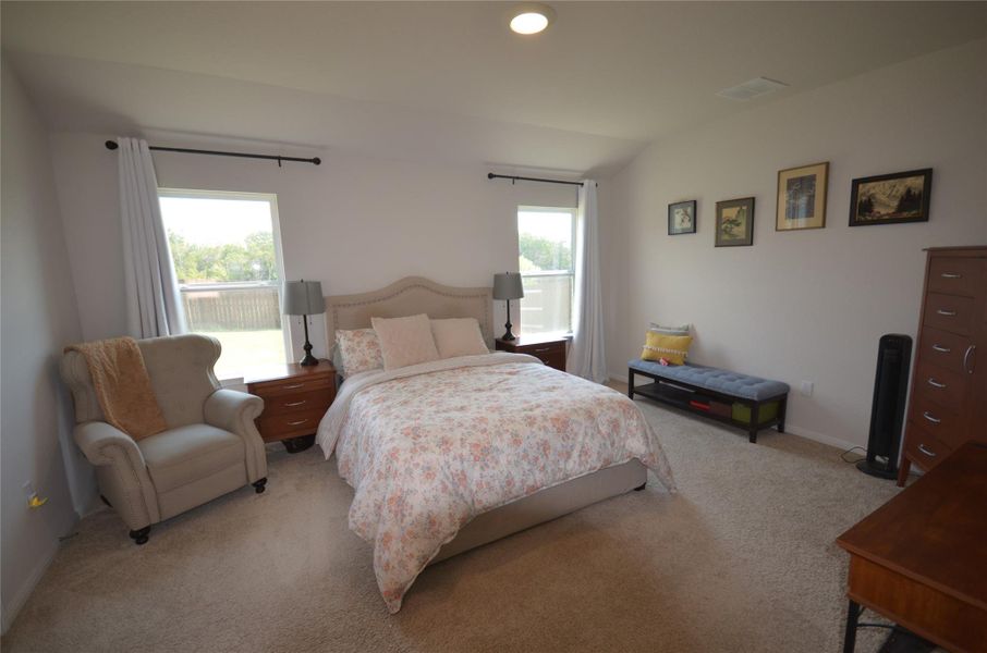 Bedroom with multiple windows and light carpet Bedroom with multiple windows and light carpet