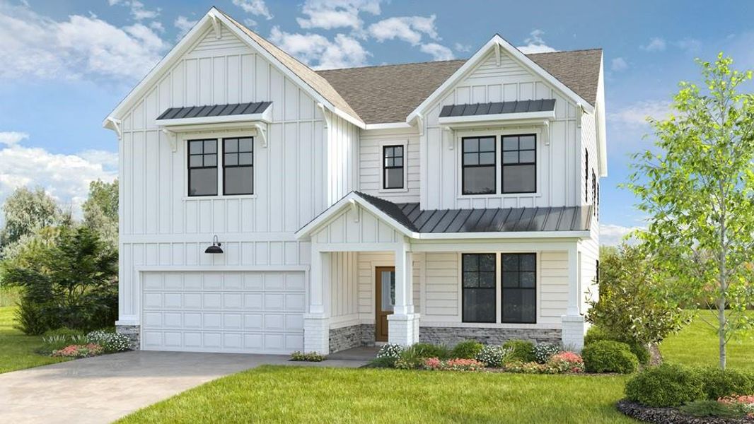 Front exterior of a new home in Reserve at Hickory Walk, Kennesaw, GA, highlighting curb appeal (Image 1). Front exterior of a new home in Reserve at Hickory Walk, Kennesaw, GA, highlighting curb appeal (Image 1).