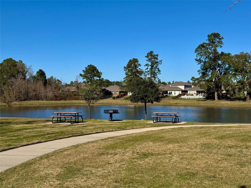 Serene neighborhood setting with a pond, surrounded by trees and houses. It features a grassy area with picnic tables and a BBQ grill, ideal for outdoor relaxation and gatherings. Serene neighborhood setting with a pond, surrounded by trees and houses. It features a grassy area with picnic tables and a BBQ grill, ideal for outdoor relaxation and gatherings.